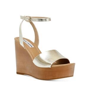 Steve Madden Womens 7.5 M Gold Leather Welsh Wedge Sandals NIB KD1